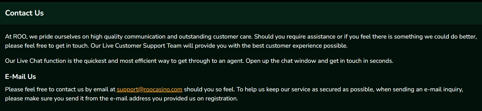 Roo Casino support
